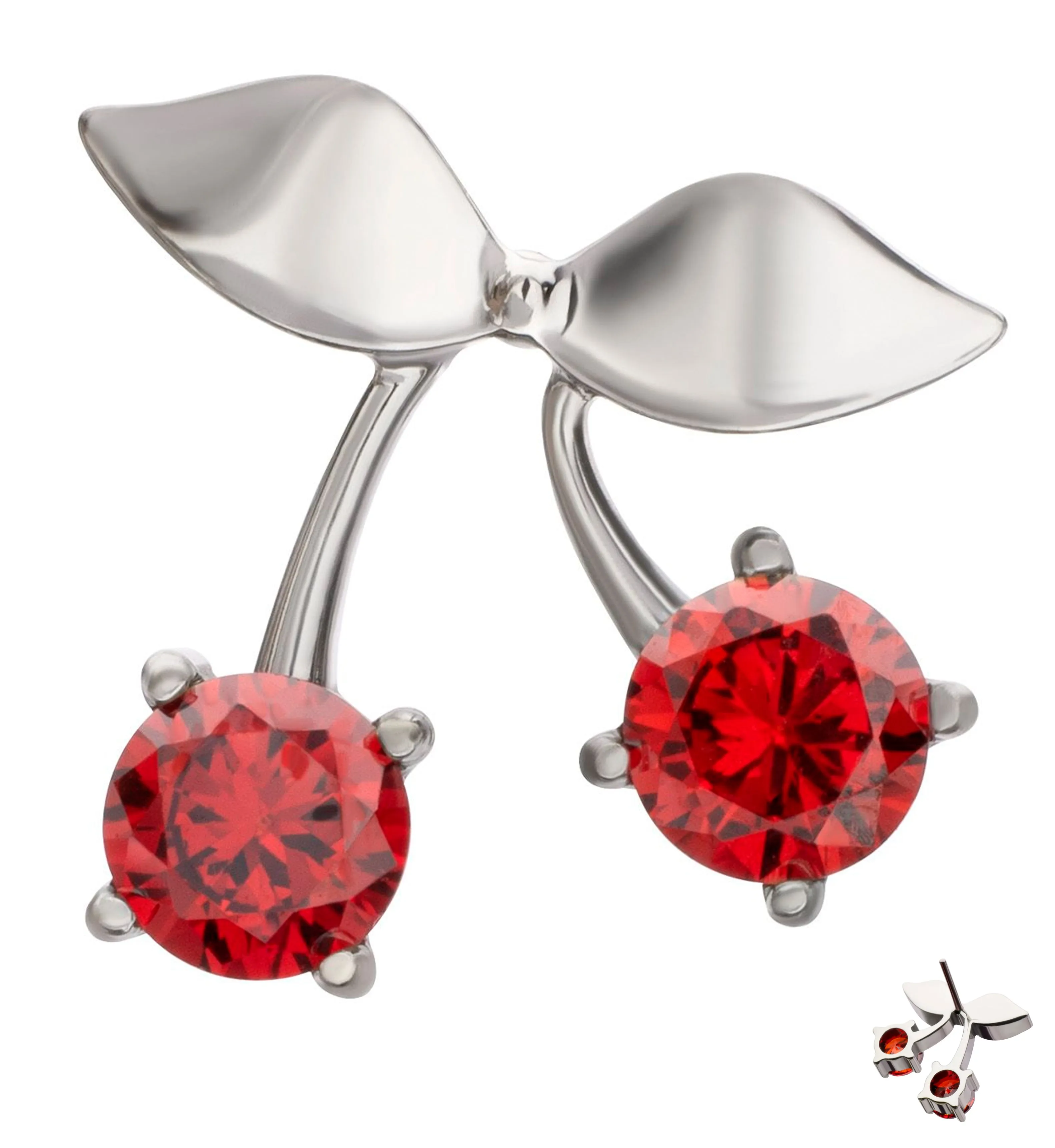 Cherry Bow Garnet CZ Titanium Threadless Top