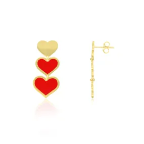 Coral Triple Heart Dangle Earrings