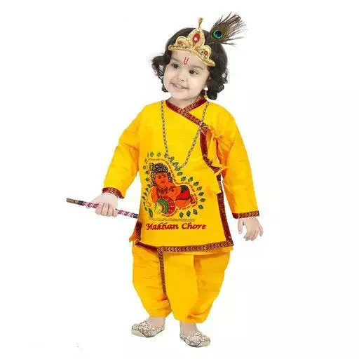 Dazzling Yellow Colored Krishna Costume Wear For Kids