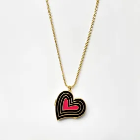 Deco Heart Locket (Onyx & Pink) - Gold