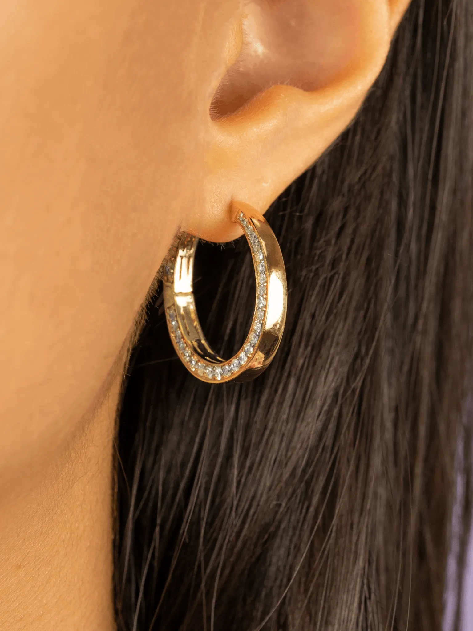 Diamond Dome Hoop Earrings 14K