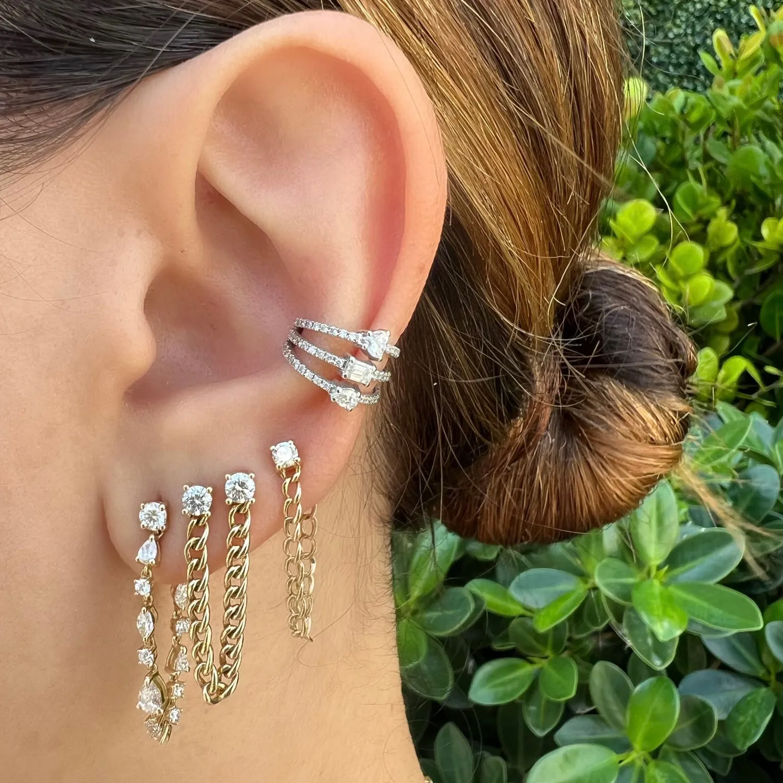 Diamond Double Stud Cuban Chain Earring