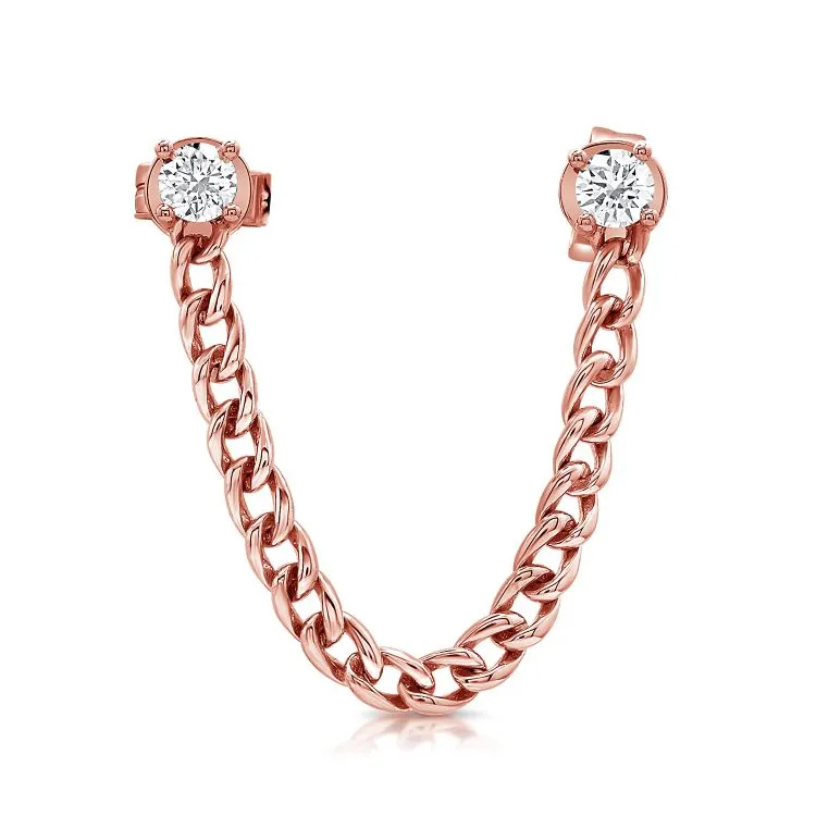 Diamond Double Stud Cuban Chain Earring