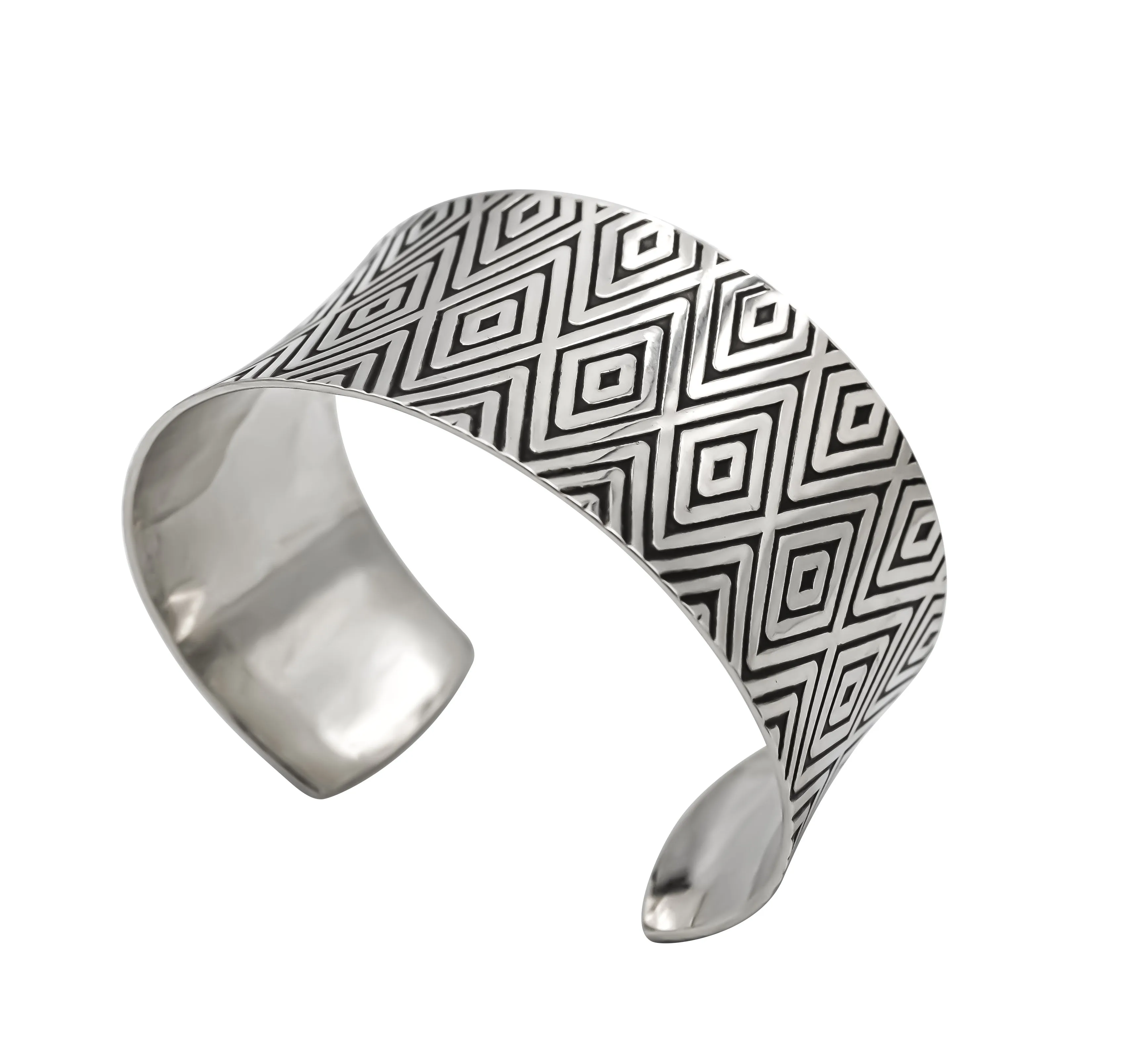 Diamond Hand Roller Printed Sterling Silver Cuff Bracelet