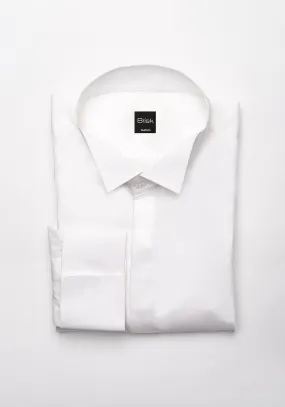 Egyptian White 60's Poplin  Wingtip Collar Shirt - Bib Front