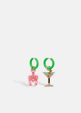 Essentiel Antwerp Green Hoop Earrings with Lobster and Cocktail