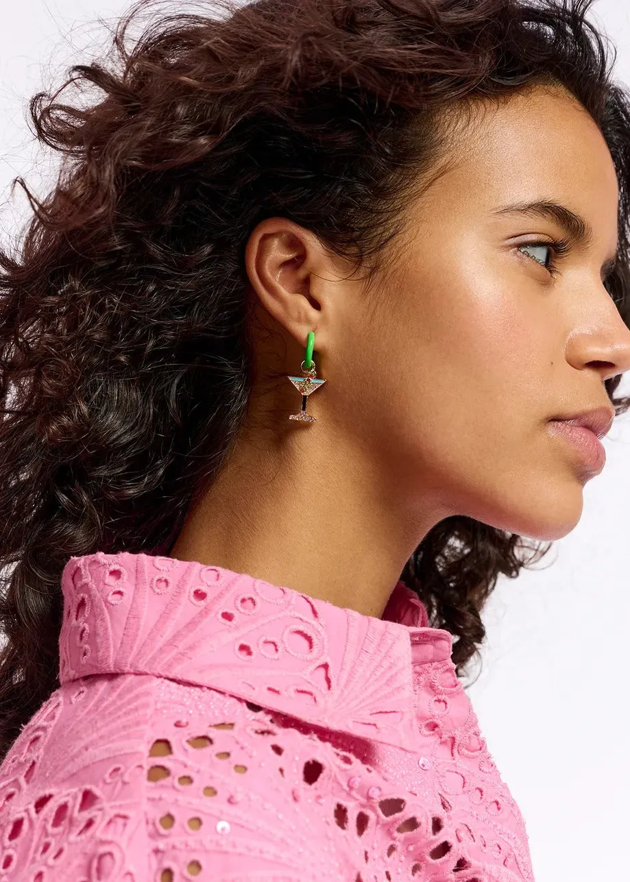 Essentiel Antwerp Green Hoop Earrings with Lobster and Cocktail