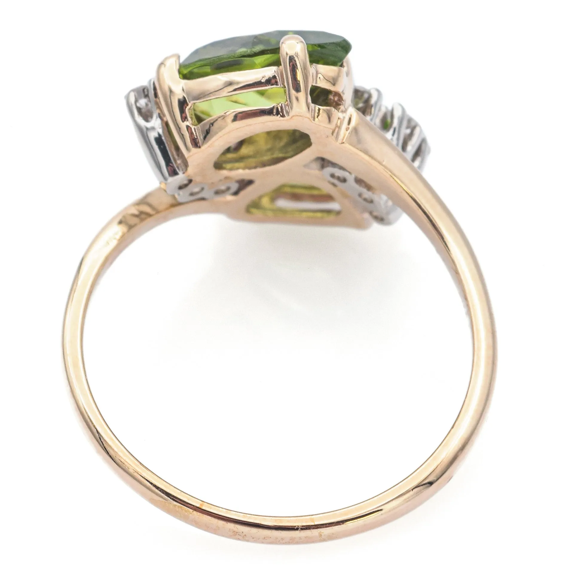 Estate 14K Yellow Gold Peridot & Diamond Band Ring Size 8