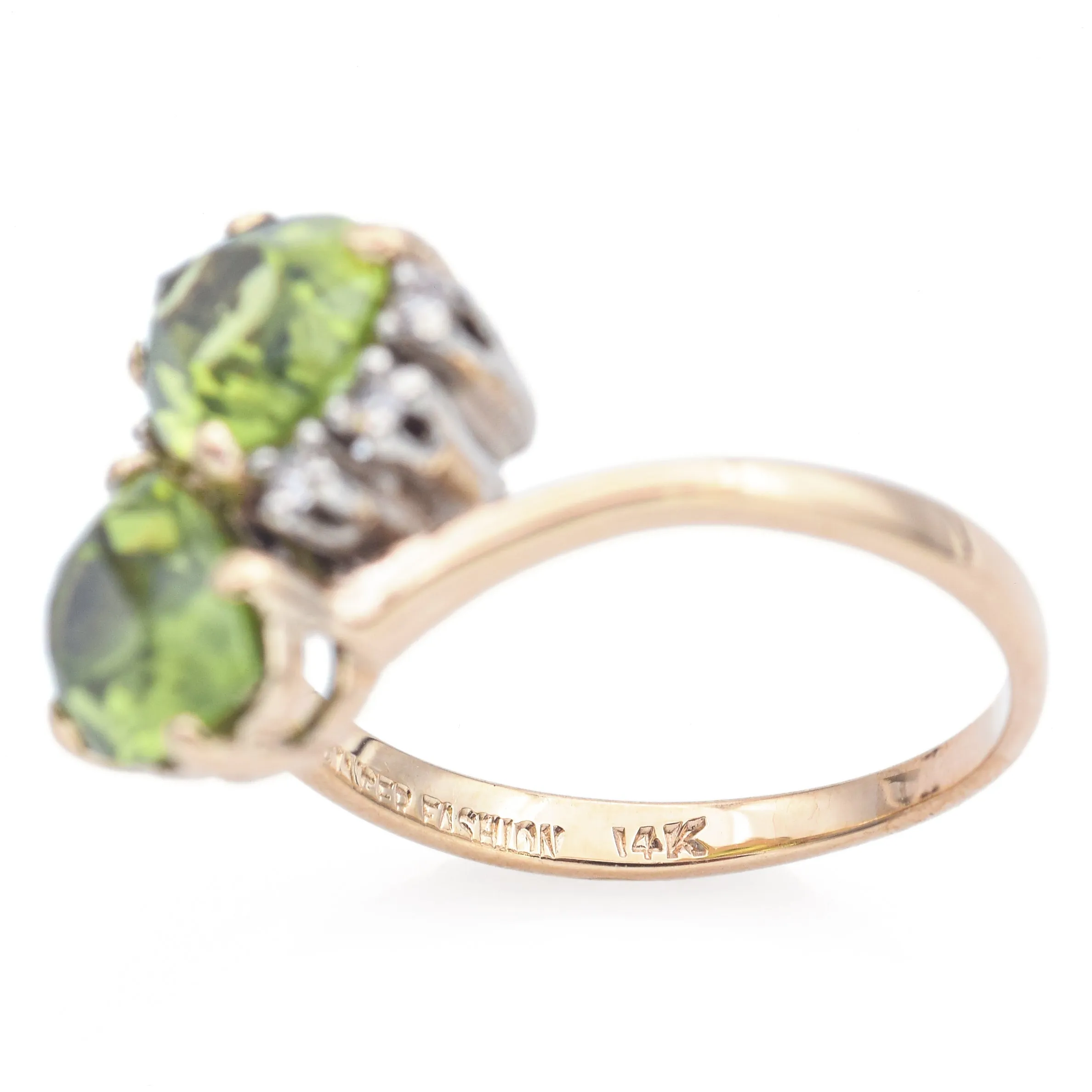 Estate 14K Yellow Gold Peridot & Diamond Band Ring Size 8