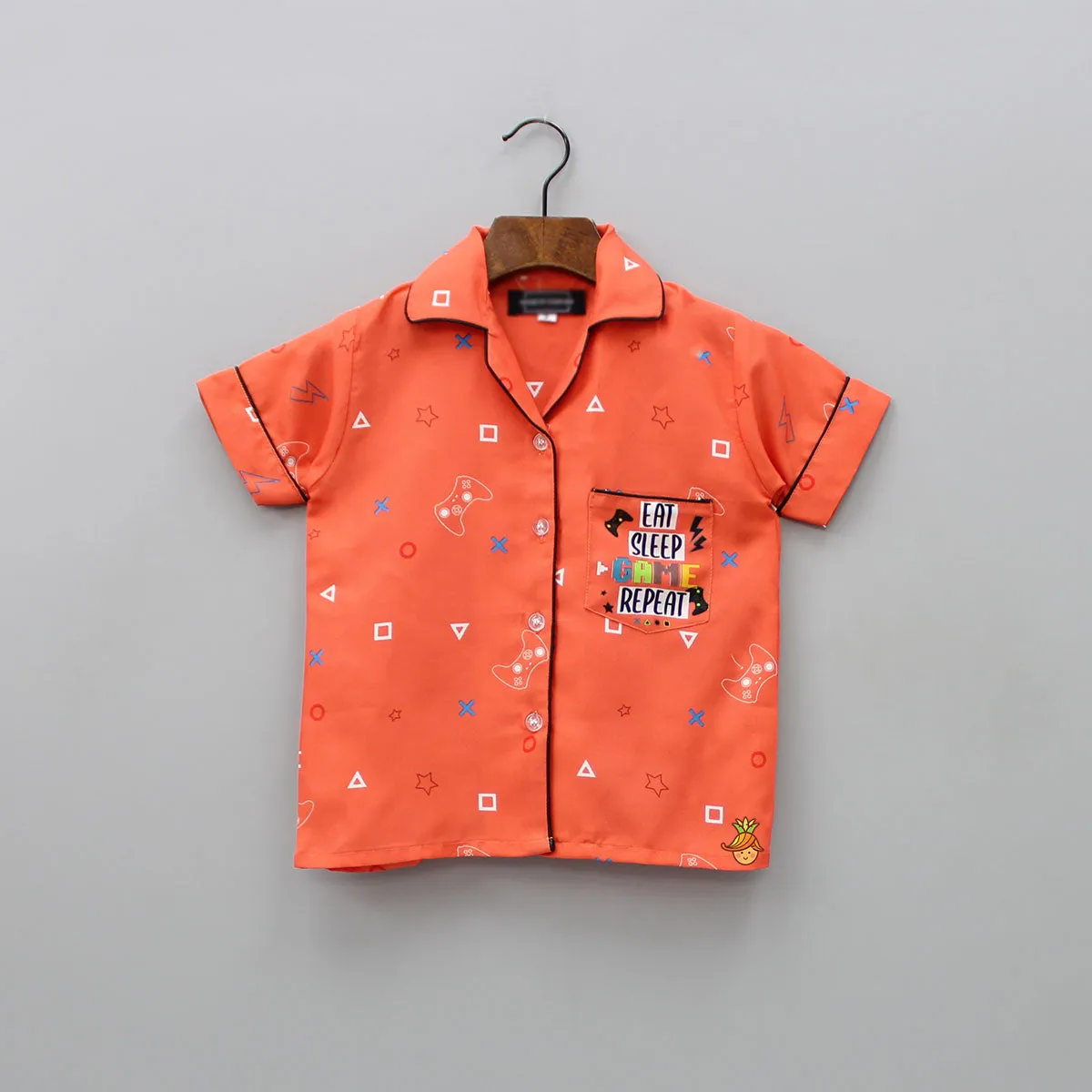 Game Theme Printed Orange Sleepwear