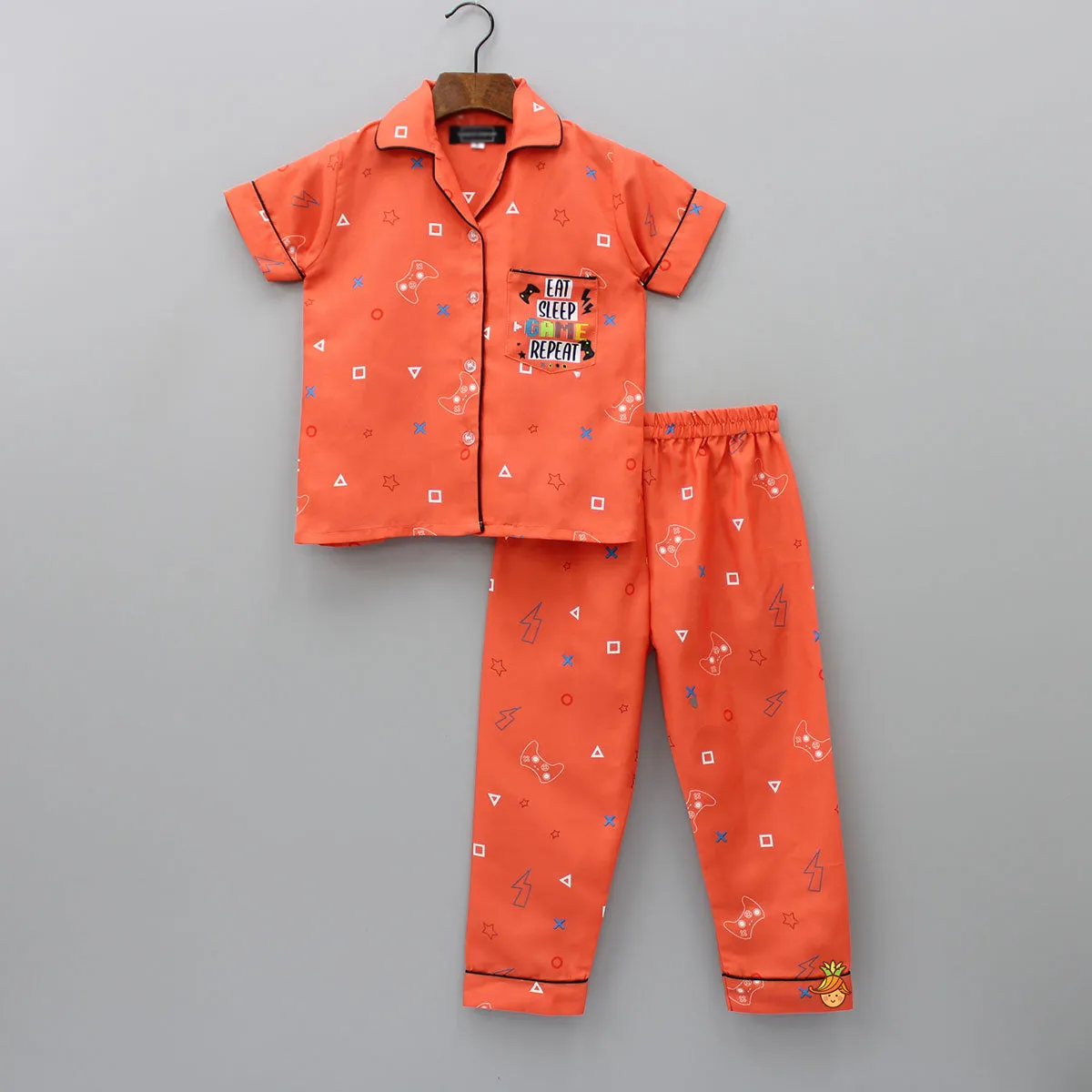 Game Theme Printed Orange Sleepwear