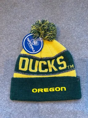 Green & Yellow Fold Over Oregon Ducks Pom Beanie