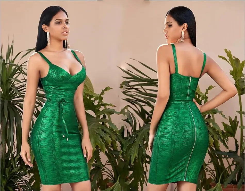 Green Spagehetti Strap Bandage Dress