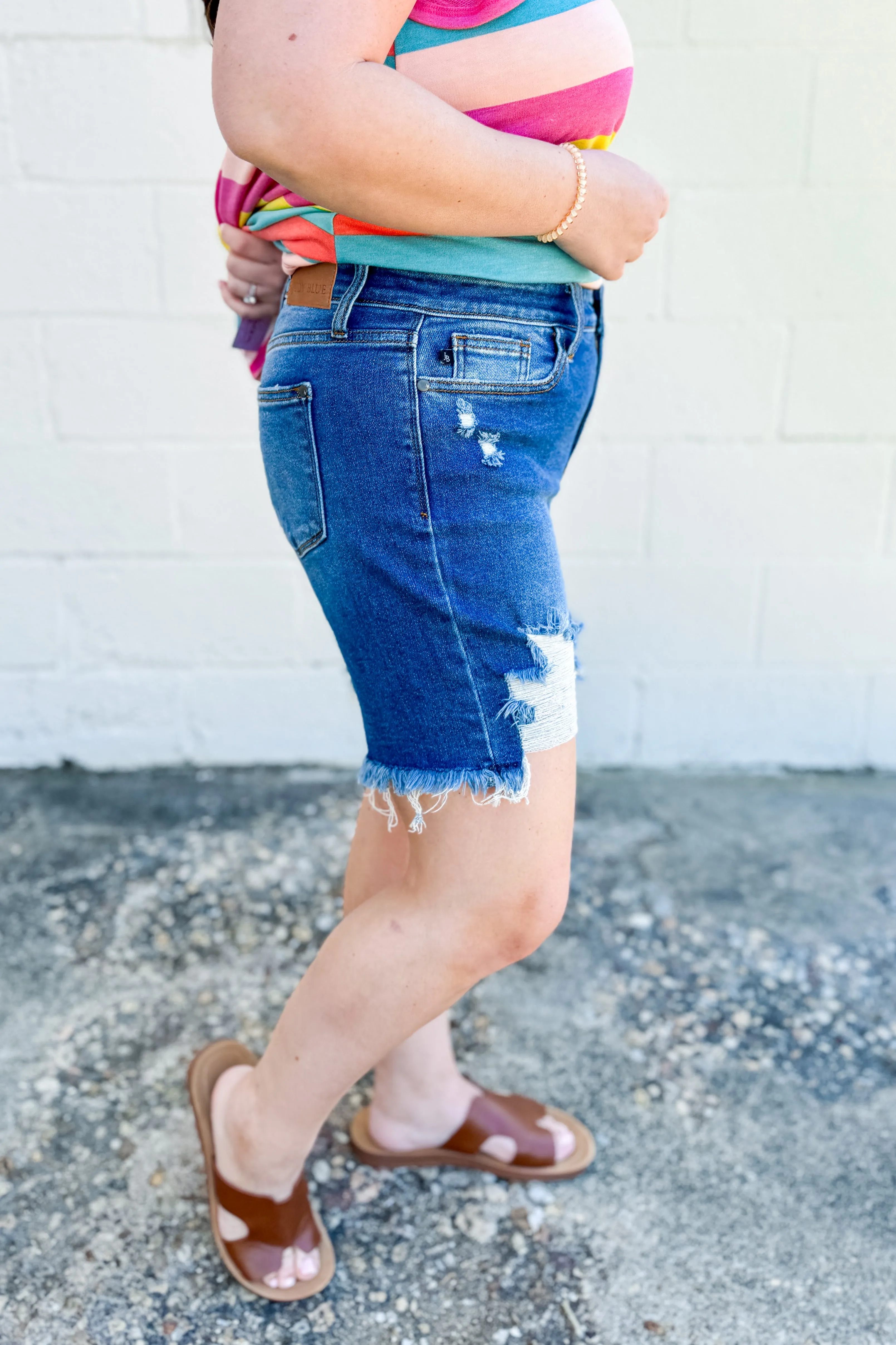 Judy Blue Asher Mid Rise Destroy Fray Hem Denim Short