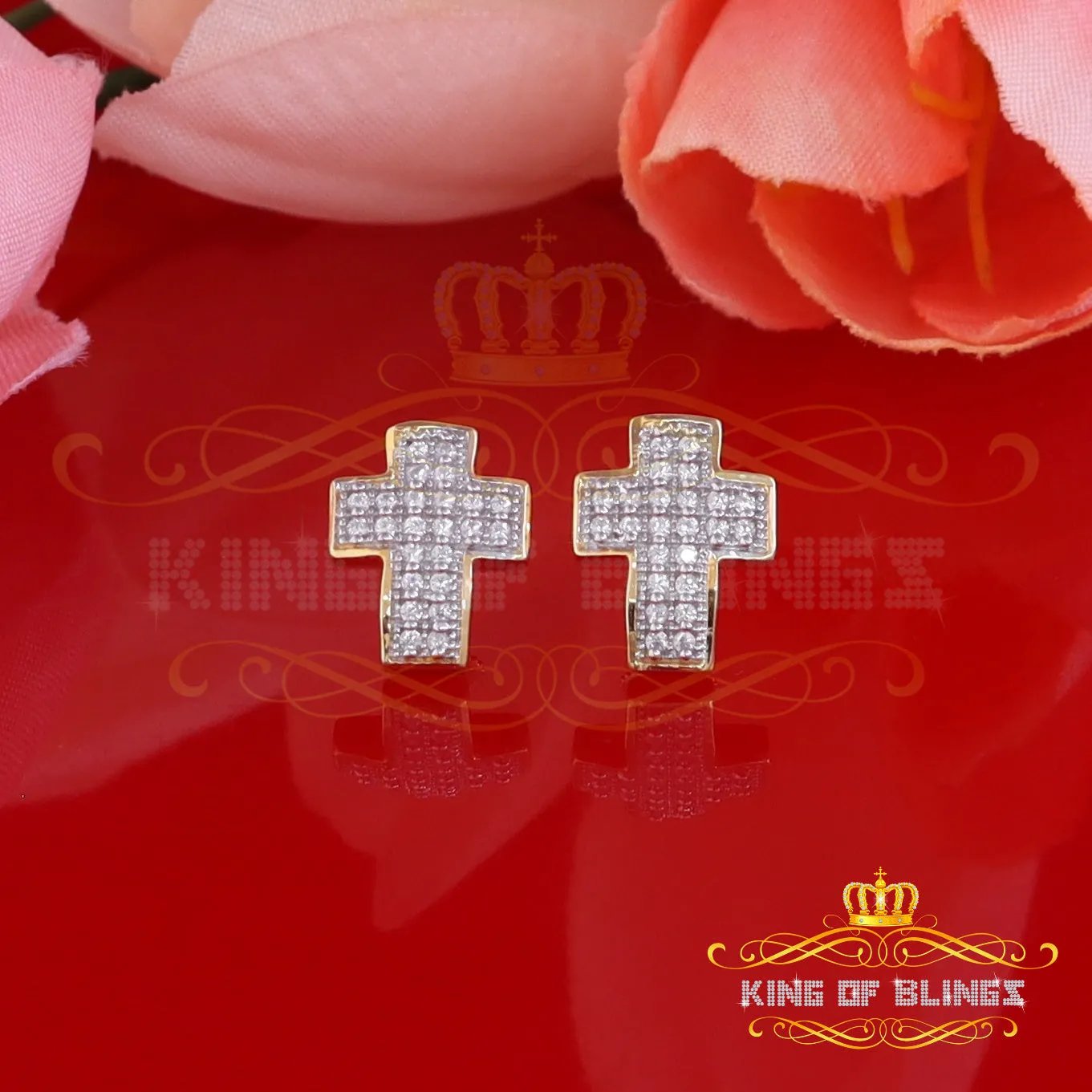 King of Bling's 0.48ct Cubic Zirconia 925 Yellow Sterling Silver Hip Hop Cross Women's Earrings