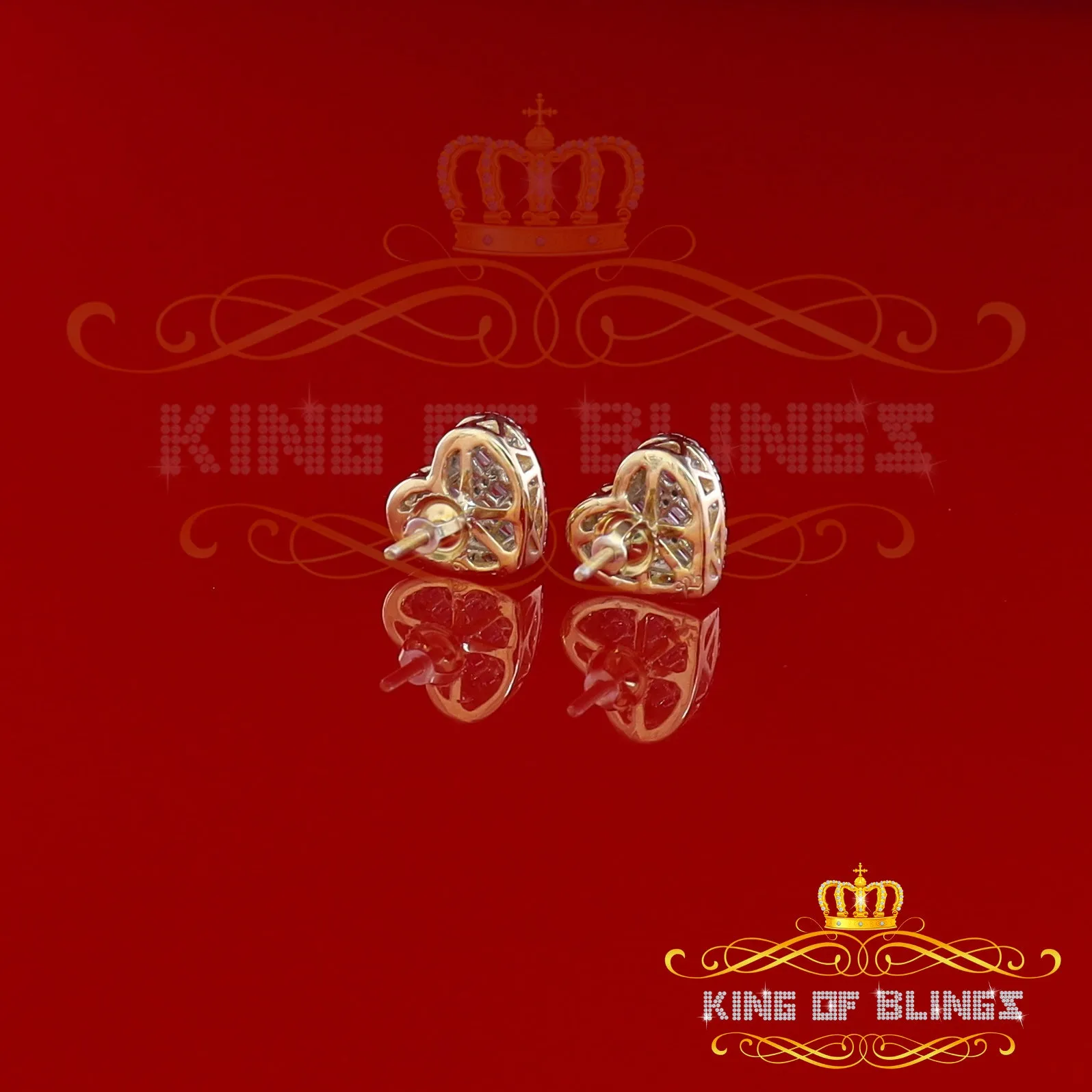 King of Bling's 925 Yellow Sterling Silver 1.48ct Cubic Zirconia Men's & Women's Heart Earrings