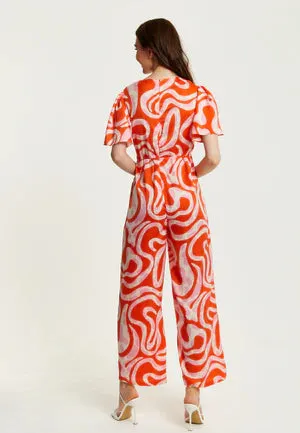 Liquorish Pink And Red Abstract Print Jumpsuit