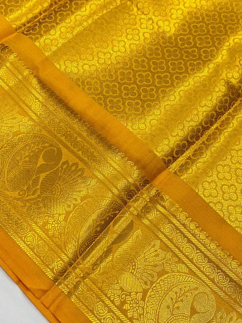 Magnificent Yellow Color Silk Shawl (Ponnadai) For Guest