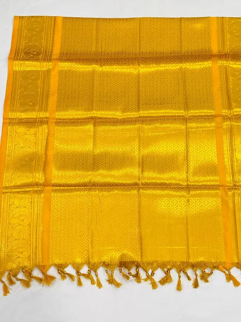 Magnificent Yellow Color Silk Shawl (Ponnadai) For Guest