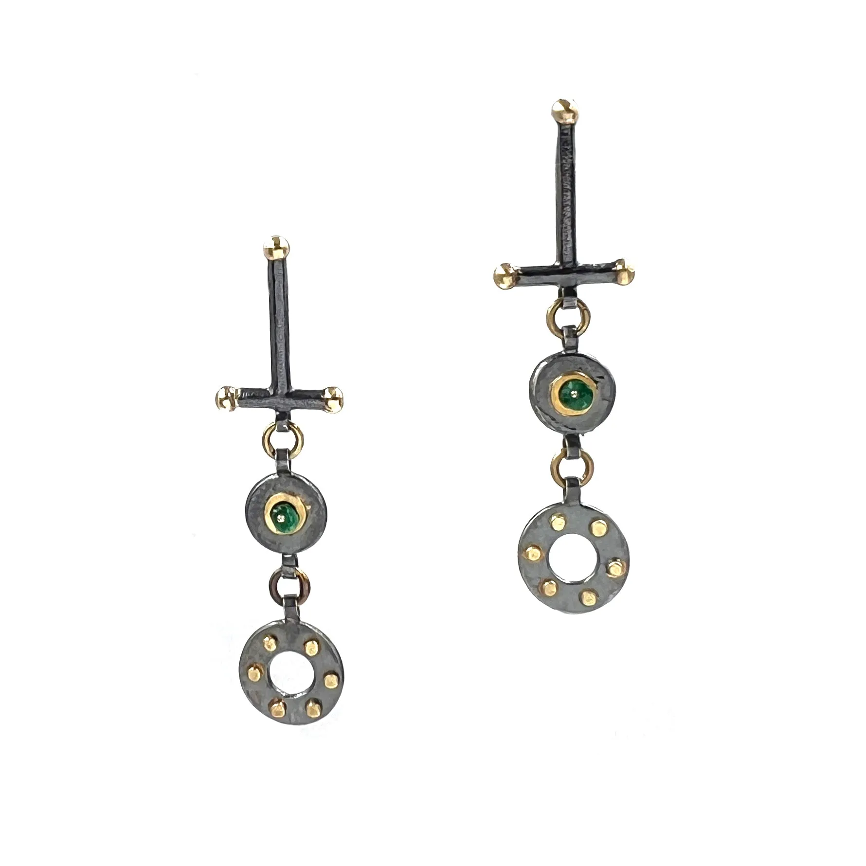 Mixed Metal Emerald Dangle Earrings