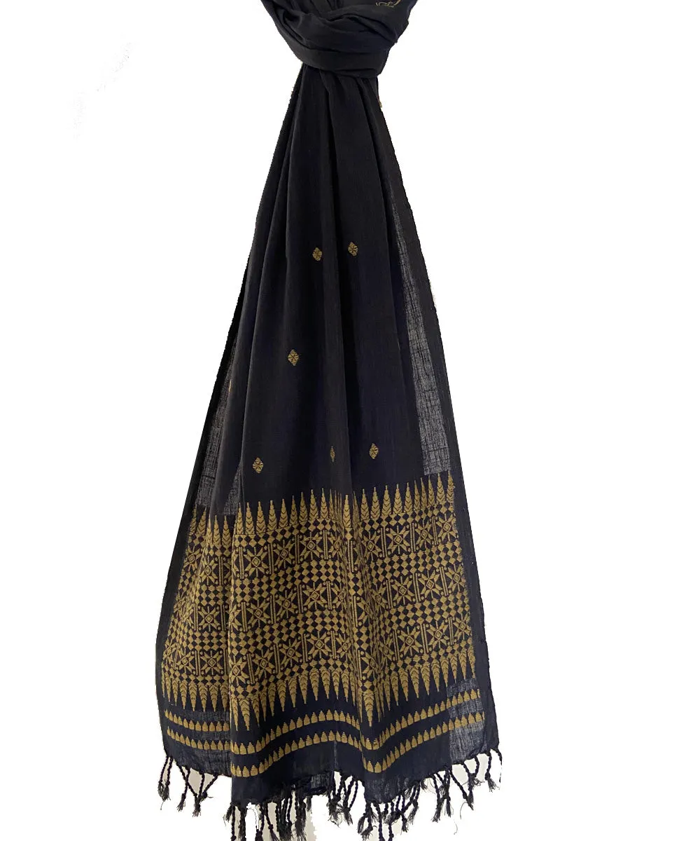 Navy blue yellow buti handloom assam silk stole