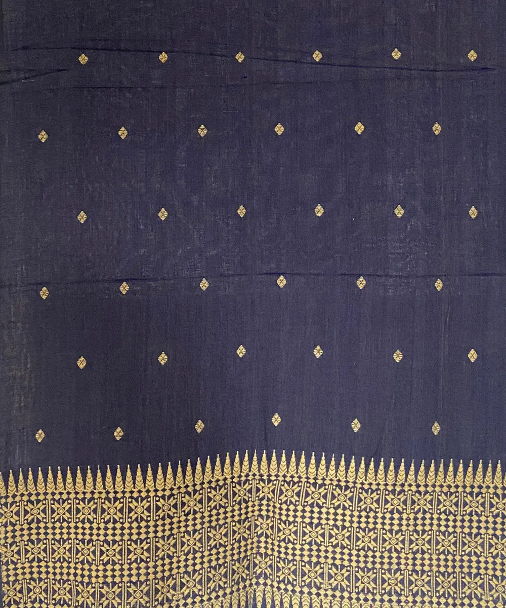 Navy blue yellow buti handloom assam silk stole