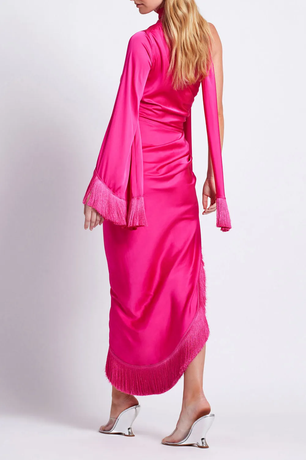 One Shoulder Kleid Oscar in Hot Pink