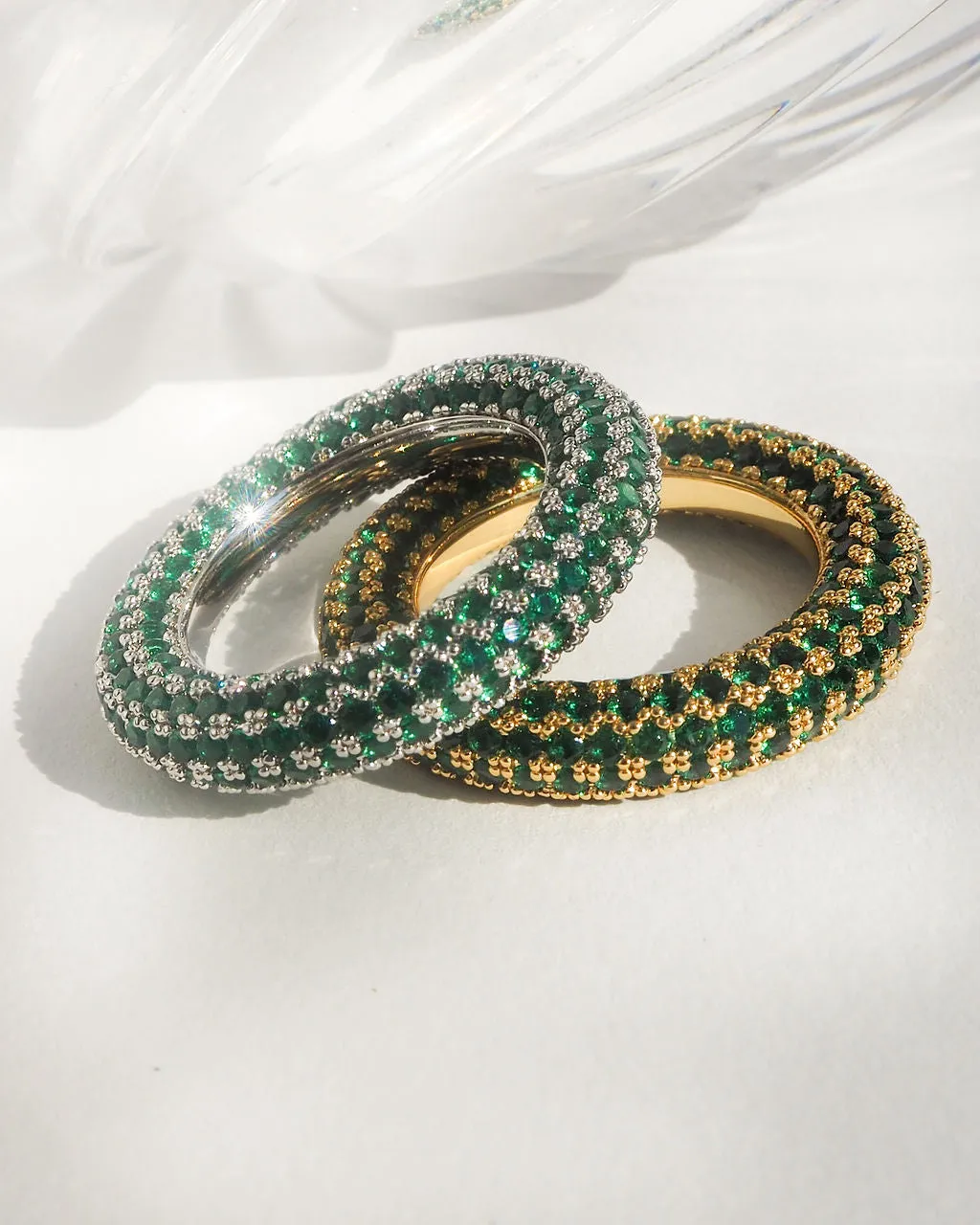 Pave Amalfi Ring- Emerald Green- Silver