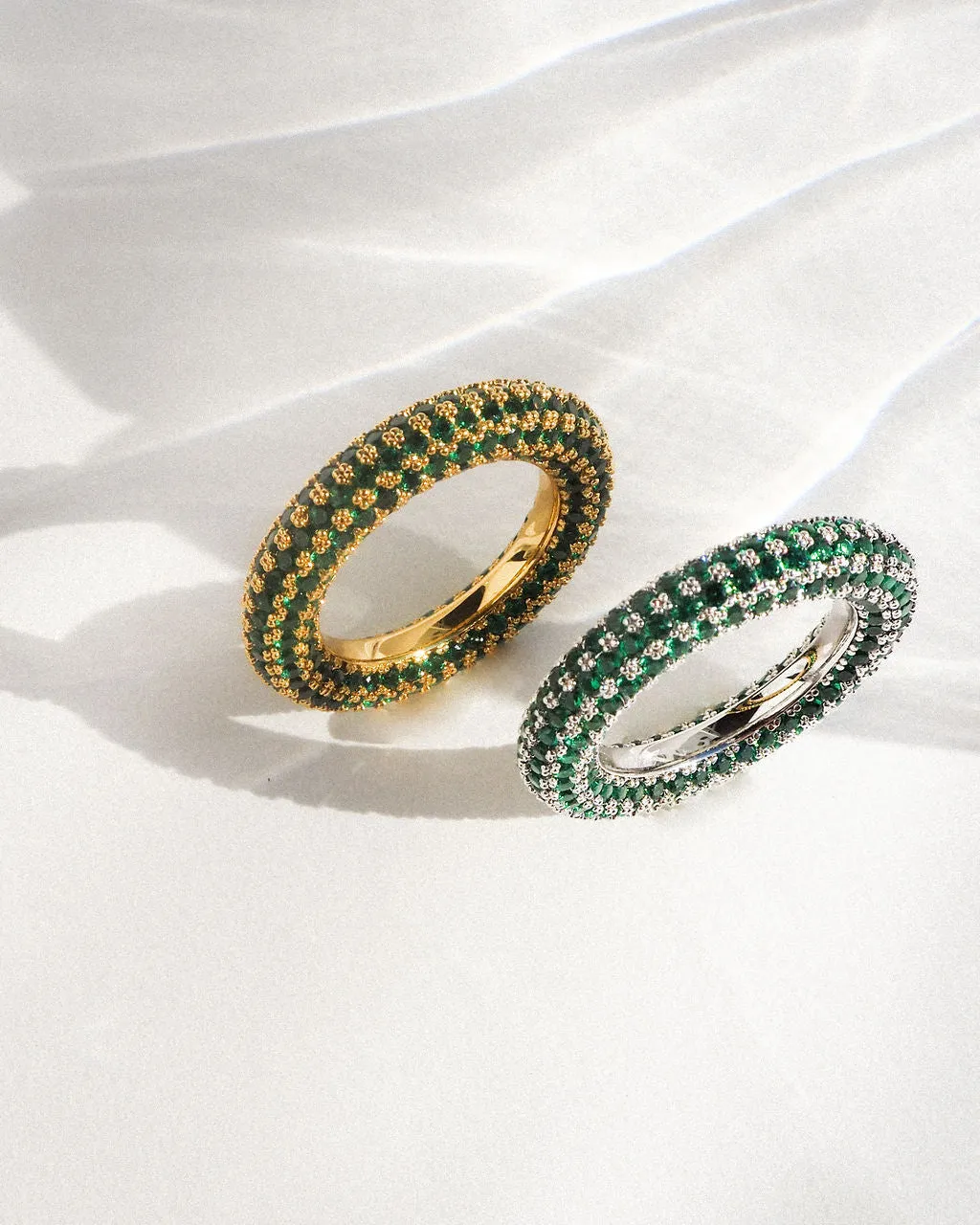 Pave Amalfi Ring- Emerald Green- Silver