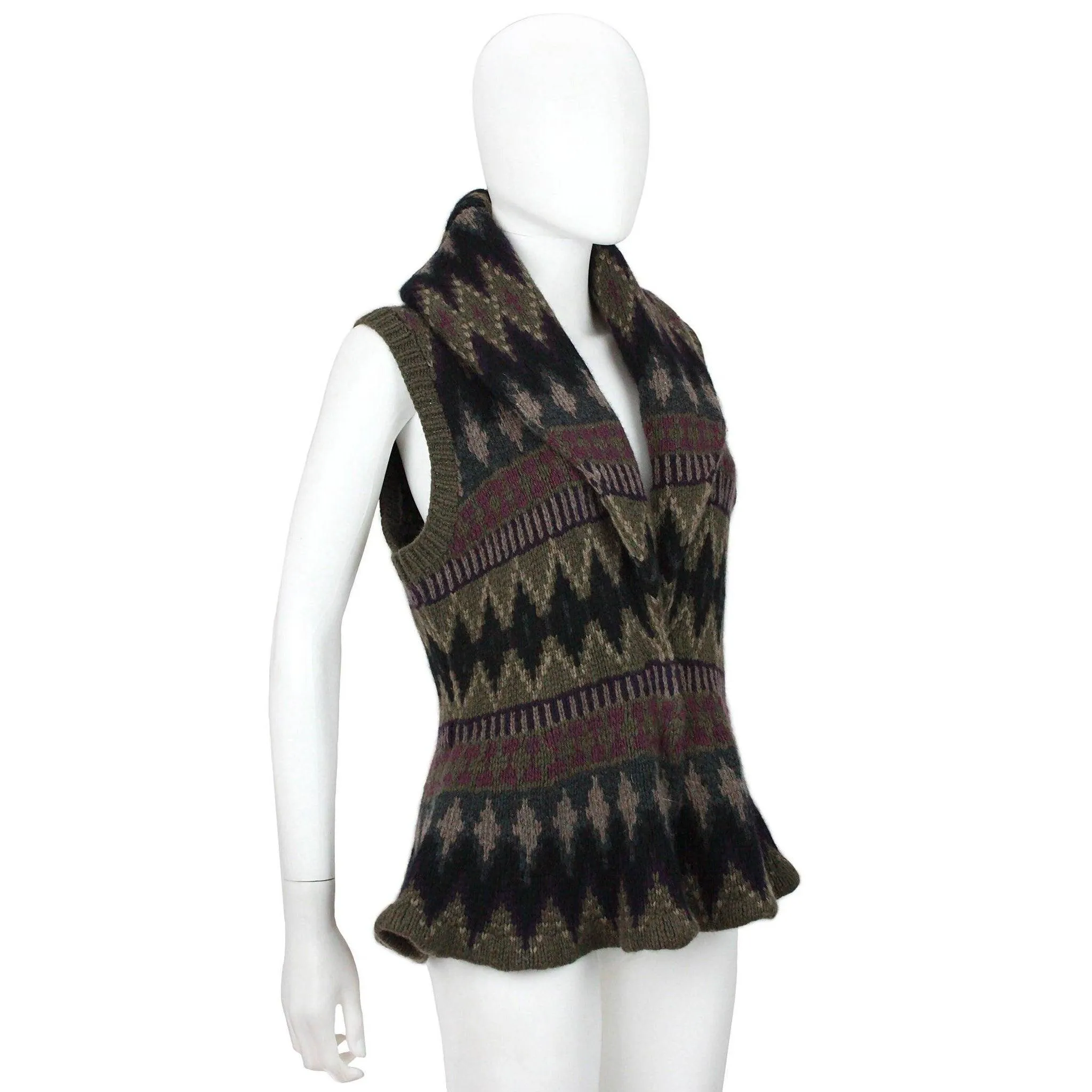 RALPH LAUREN Southwest Sweater Vest with Shawl Collar & Peplum | Size L