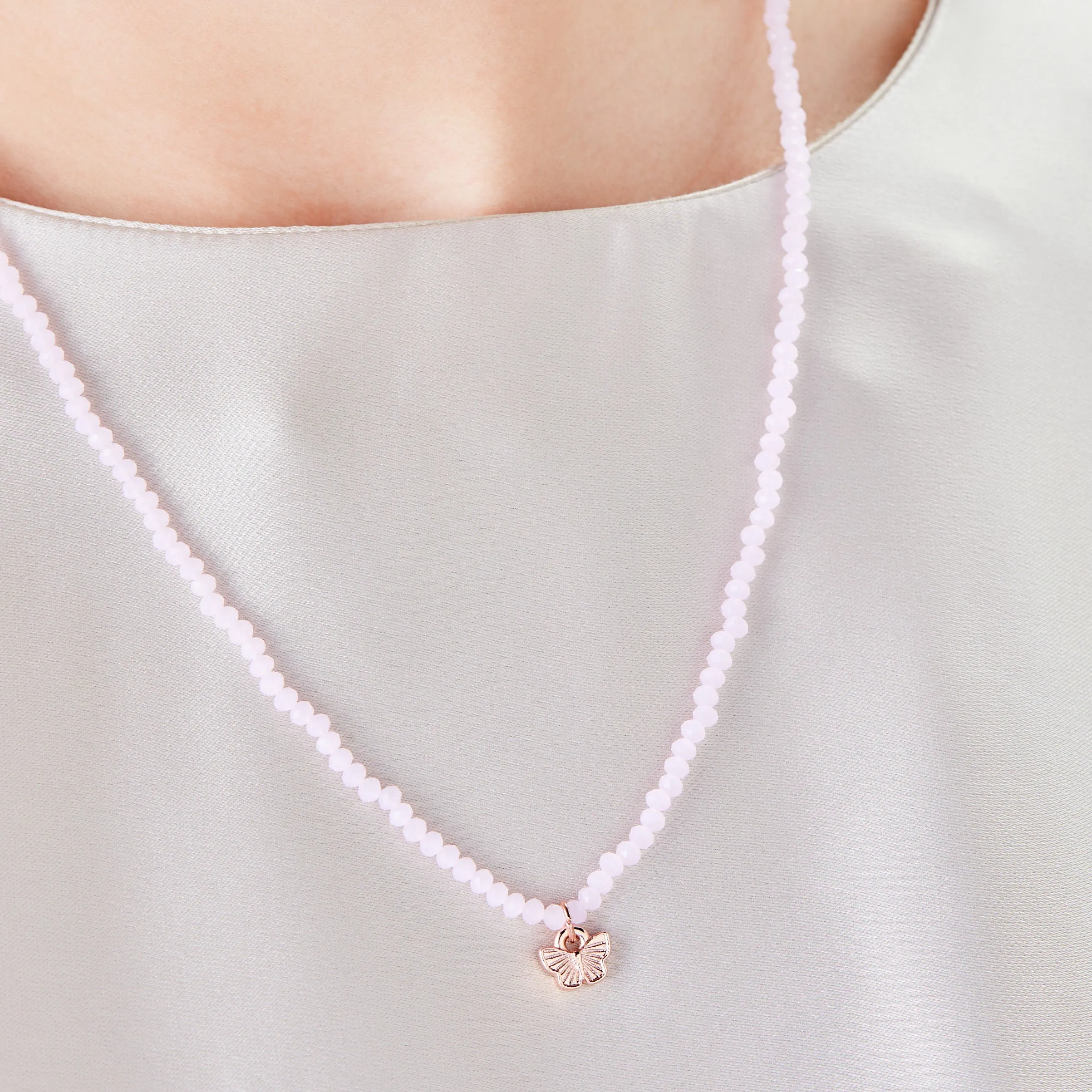 Renewal Butterfly   Pink Bead Necklace, Adjustable