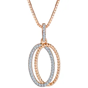 Rose-Tone Sterling Silver Cubic Zirconia Dual Oval Rope Pendant