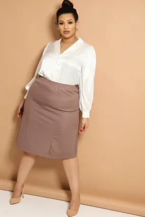 Taupe Panelled Midi Skirt