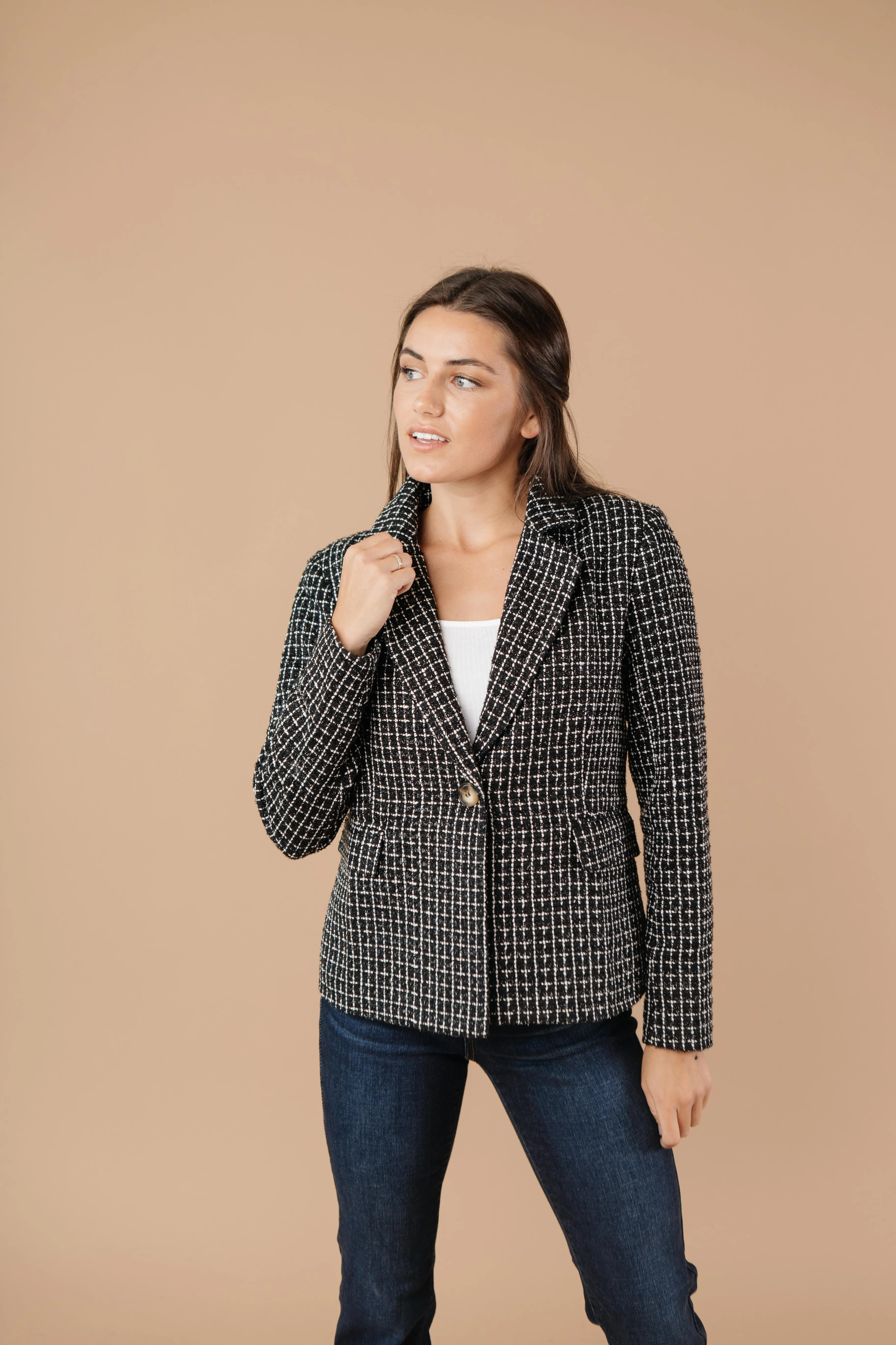 Tweedle Delightful Tweed Blazer In Black - On Hand