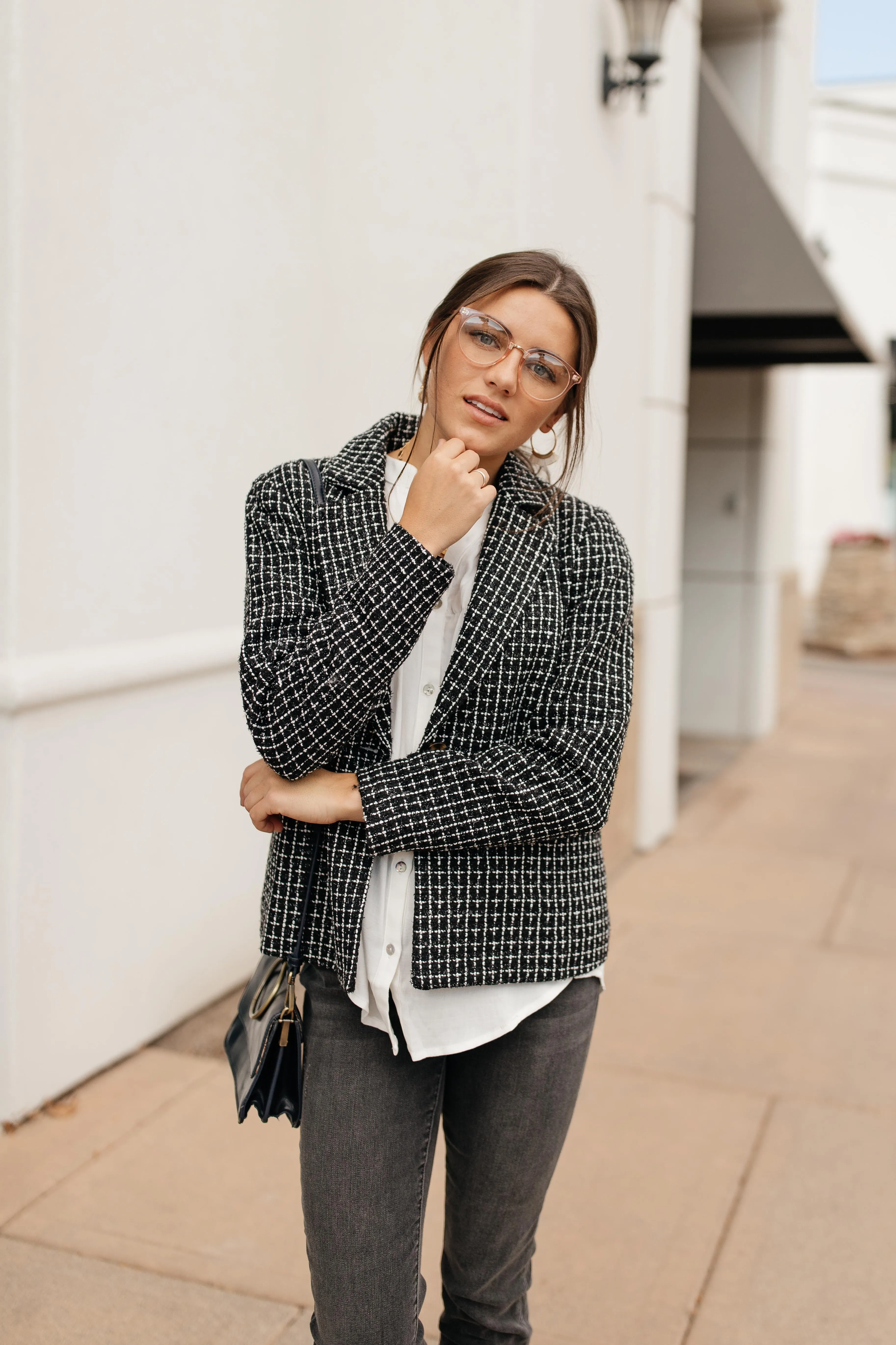 Tweedle Delightful Tweed Blazer In Black - On Hand