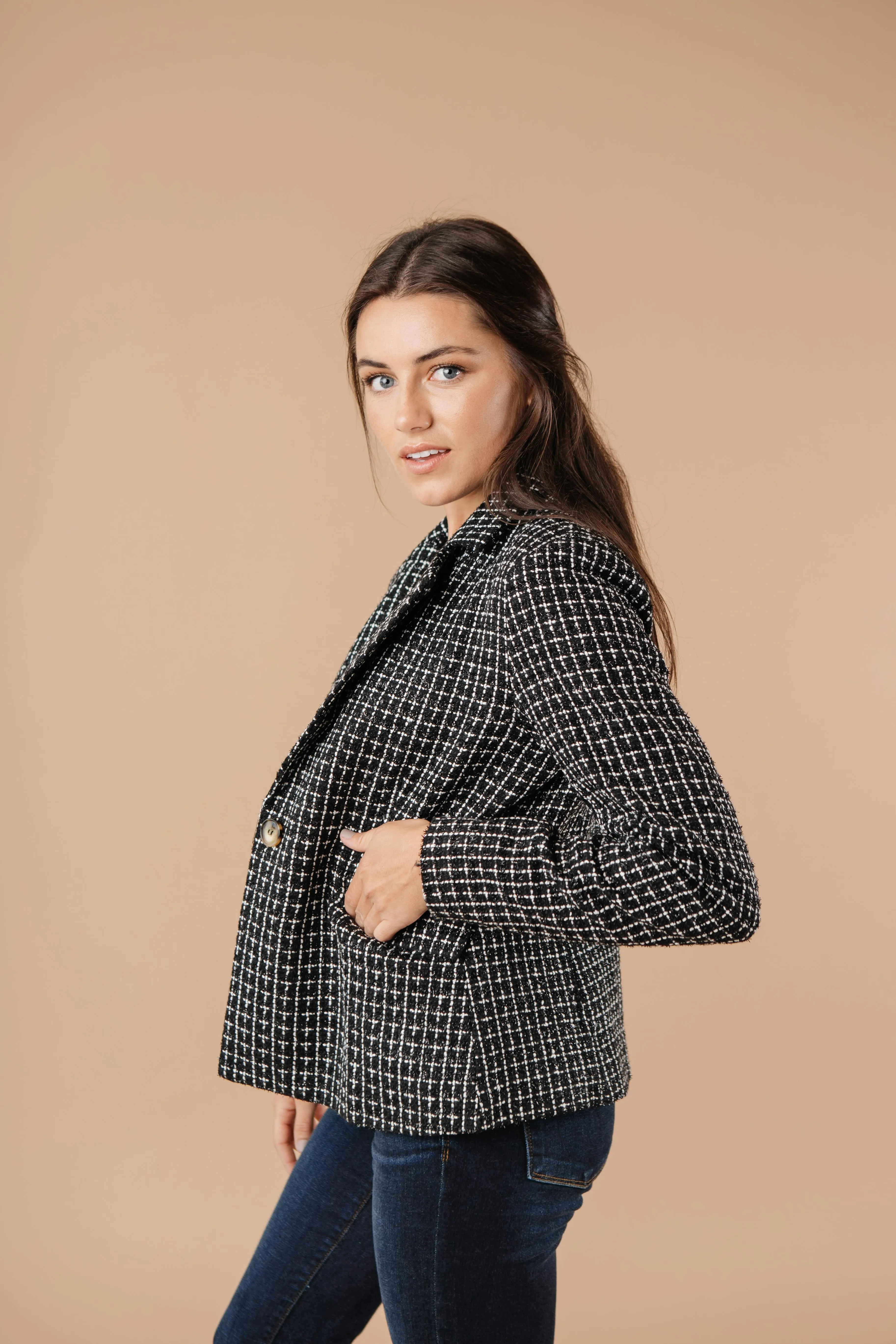 Tweedle Delightful Tweed Blazer In Black - On Hand