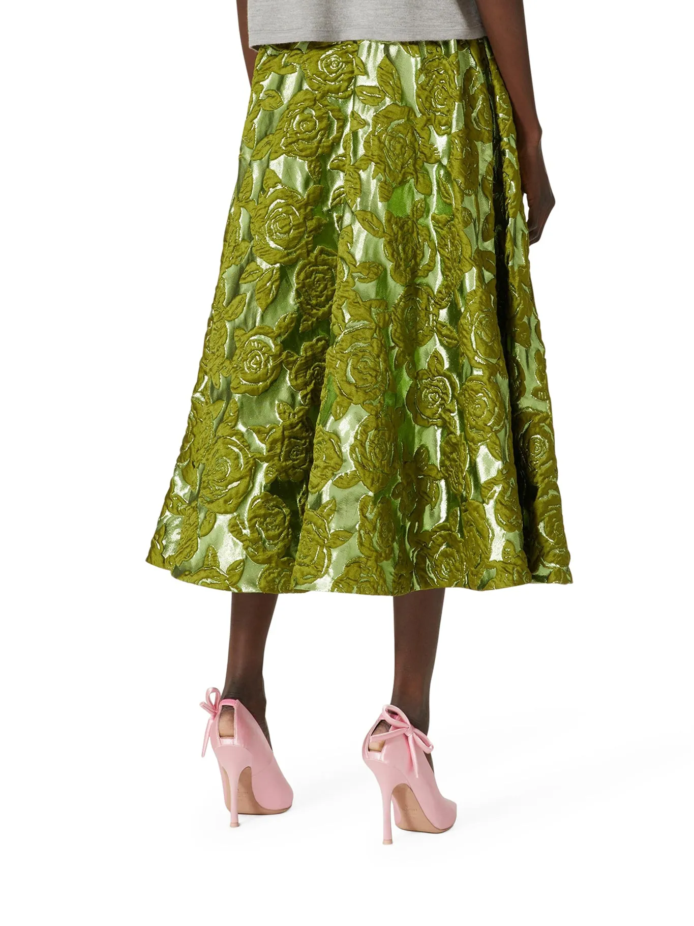 VALENTINO ROSE MOIRE` BROCADE MIDI SKIRT