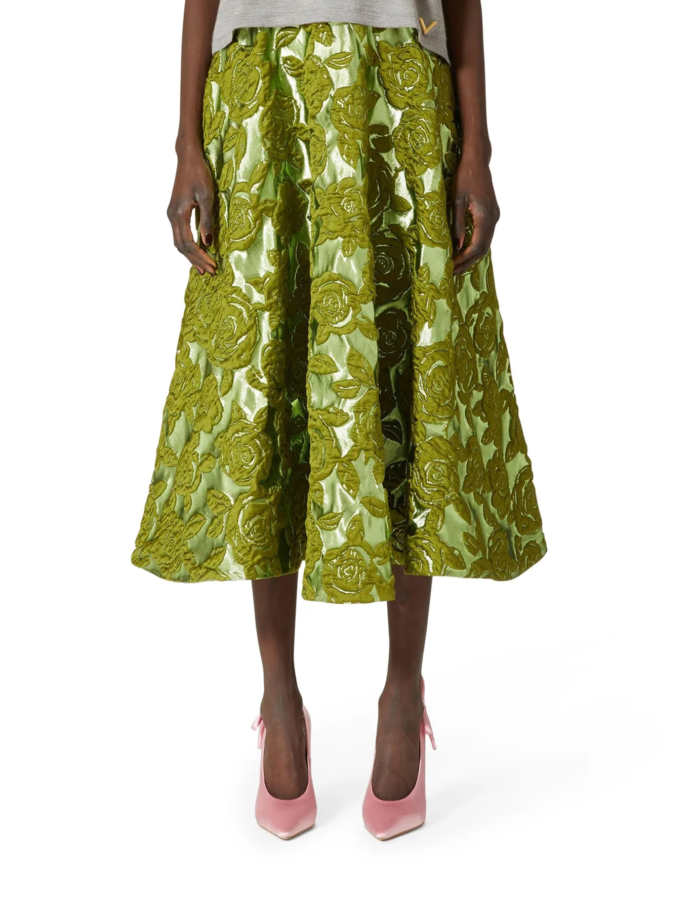 VALENTINO ROSE MOIRE` BROCADE MIDI SKIRT