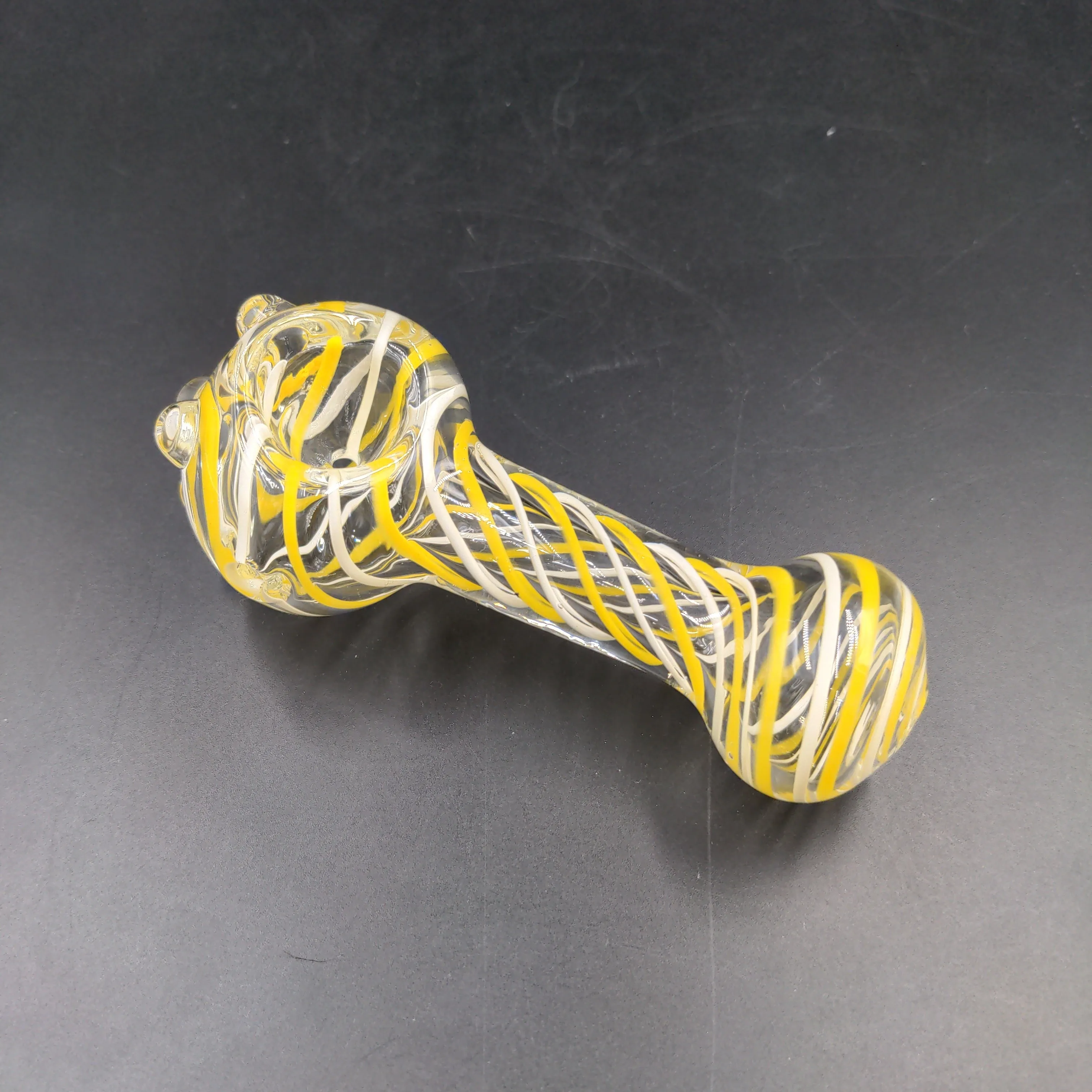 Yellow and White Swirl Glass Hand Pipe 4