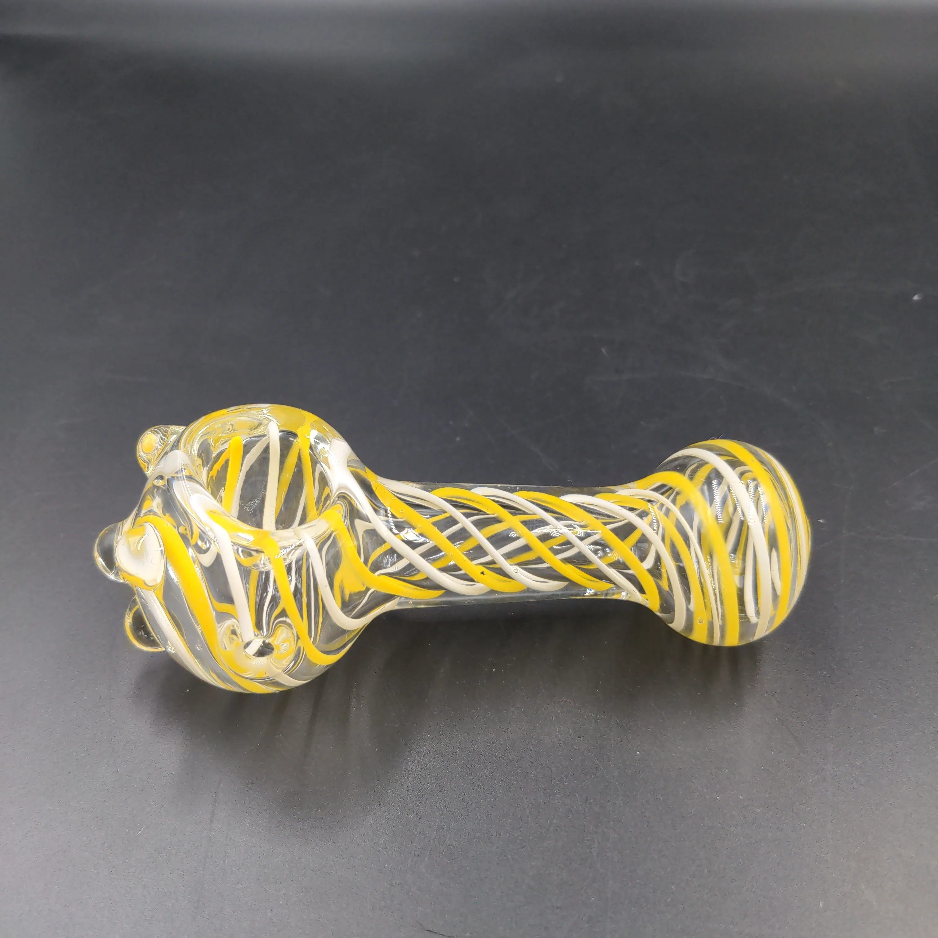 Yellow and White Swirl Glass Hand Pipe 4