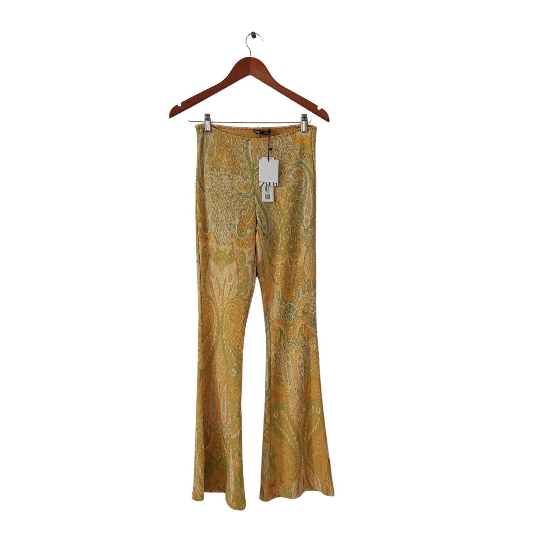 ZARA Yellow and Green Printed Flared Pants | Brand New |